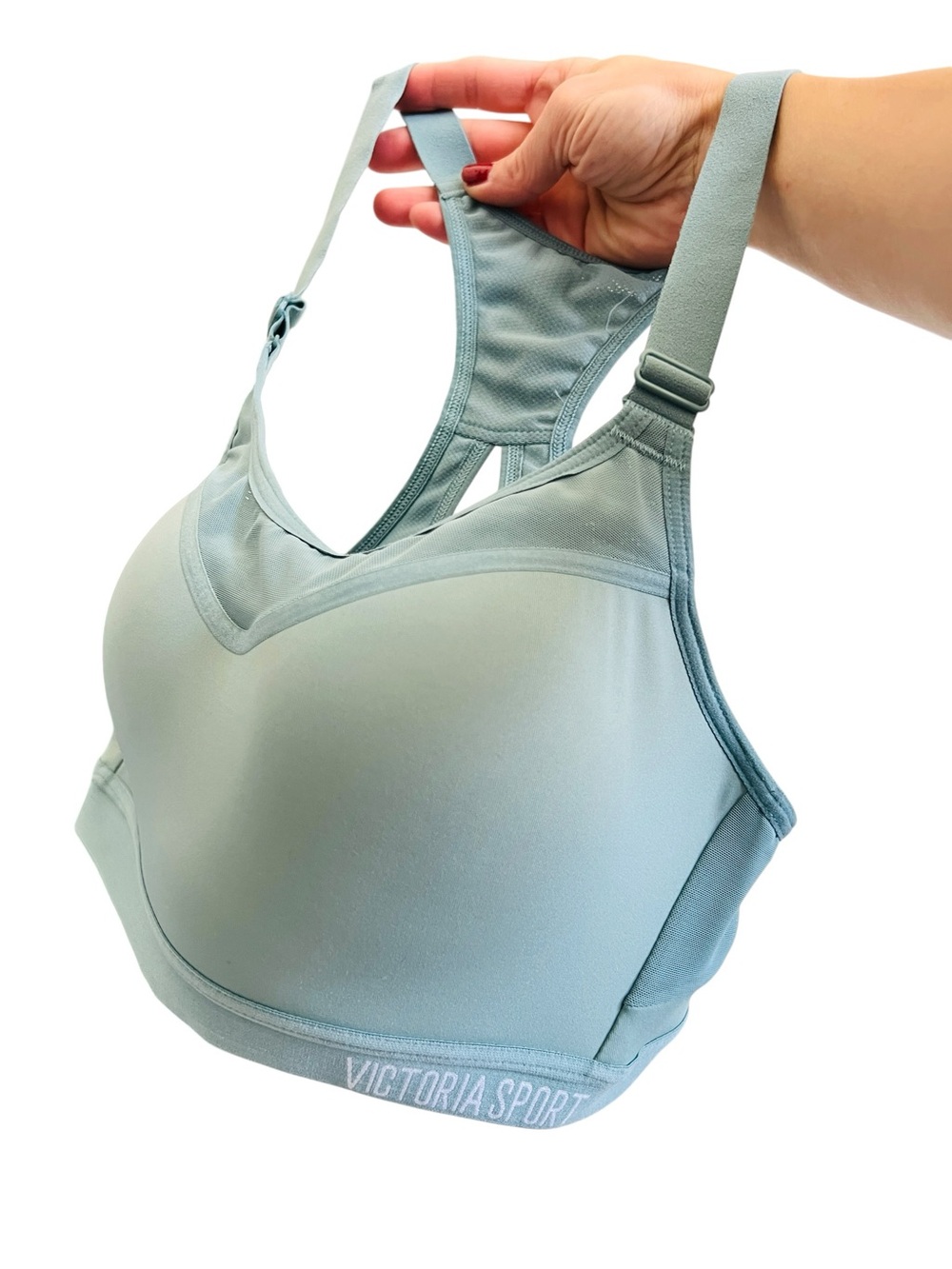 VICTORIA’S SECRET Blue Green Racerback Sports Bra Mesh High Impact Size 34 B